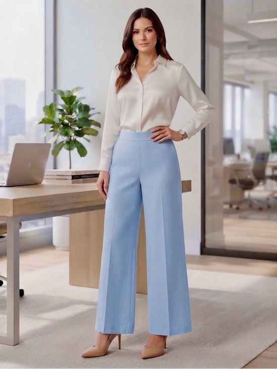 Nine West Pants - Nine West Pale/baby Blue Wide-Leg Linen Blend Pants Sz L